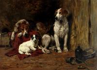Emms, John - Hounds And A Jack Russell In A Stable